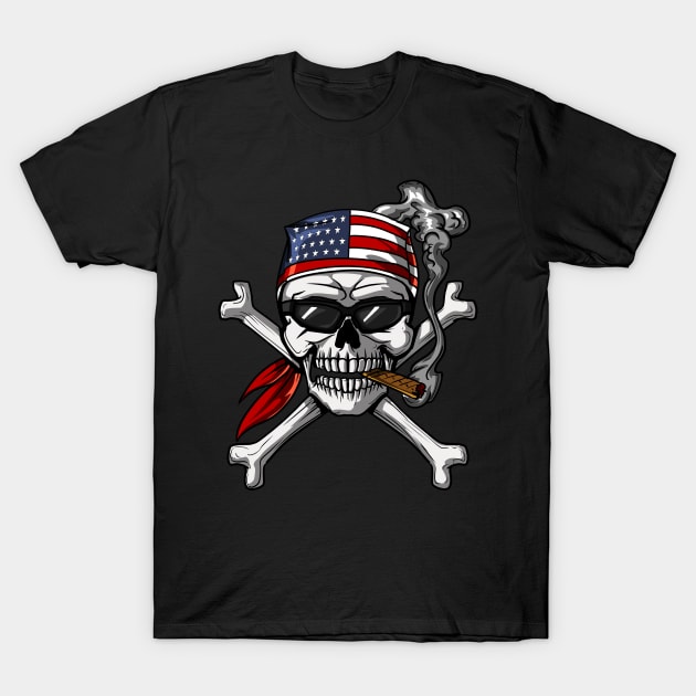 Pirate Skull American Flag Crossbones T-Shirt by underheaven